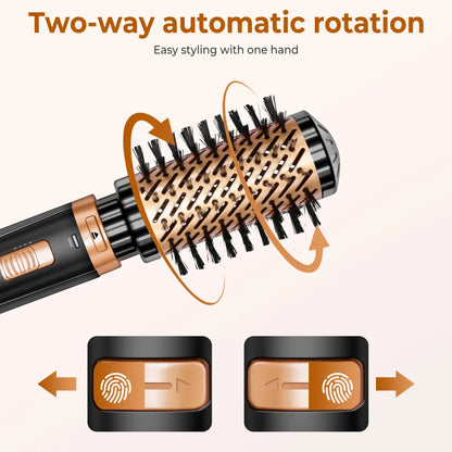 Hair Dryer Brush 2 In 1 Hot Air Spin Brush Curling Straightening Styling Auto-Rotating Ionic Round Blow Dryer Volumizer.