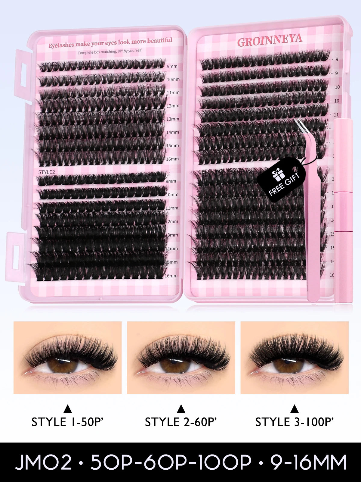 GROINNEYA Lash Clusters Kit Cat Lashes 640 Pcs with Lash Bond & Seal Cluster Eyelash Extensions Eyelash Clusters Kit DIY at Home.