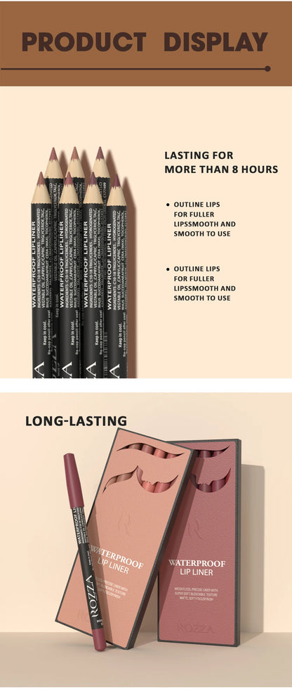 Rozza Waterproof Lip Liner Pencil Set, Weightless Precise Liner with Super Soft Blendable Texture Matte Soft.