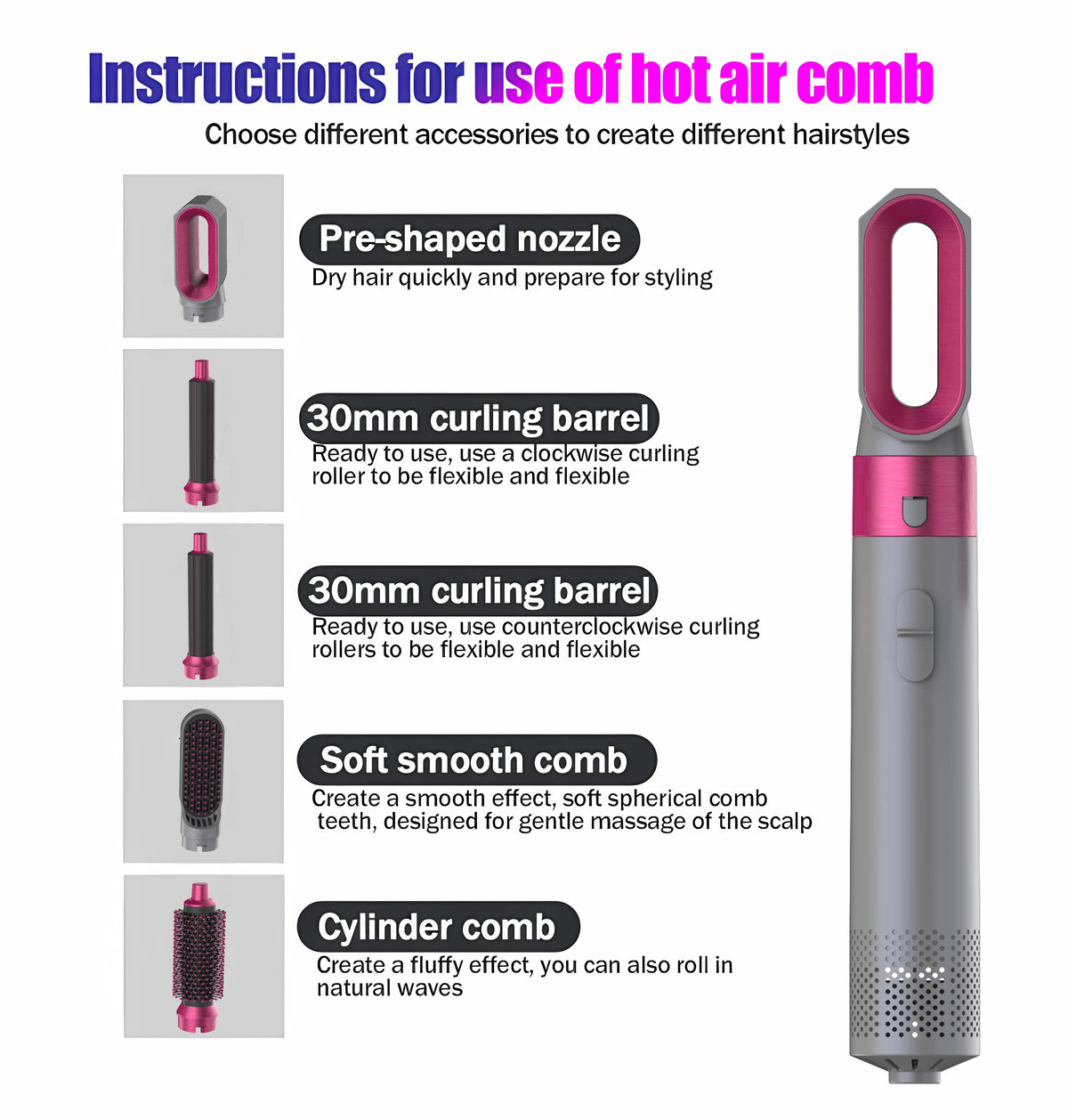 5 in 1 hair dryer Hair Curler Set Upgraded Negative ions Hair Dryer Hot Comb Brush Curling Iron Air wraps.