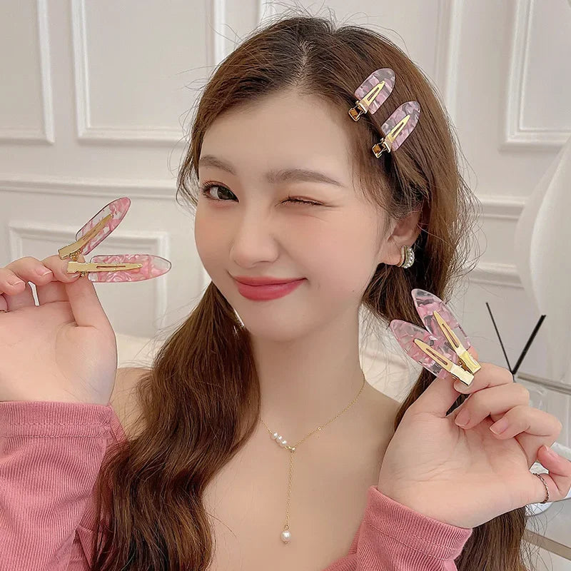 2/4pcs Simple Sakura Pink Seamless Hair Clip Women Acetate Sheet No Bend Bangs Clip Duckbill Clip Hairpins Hair Styling Tool.