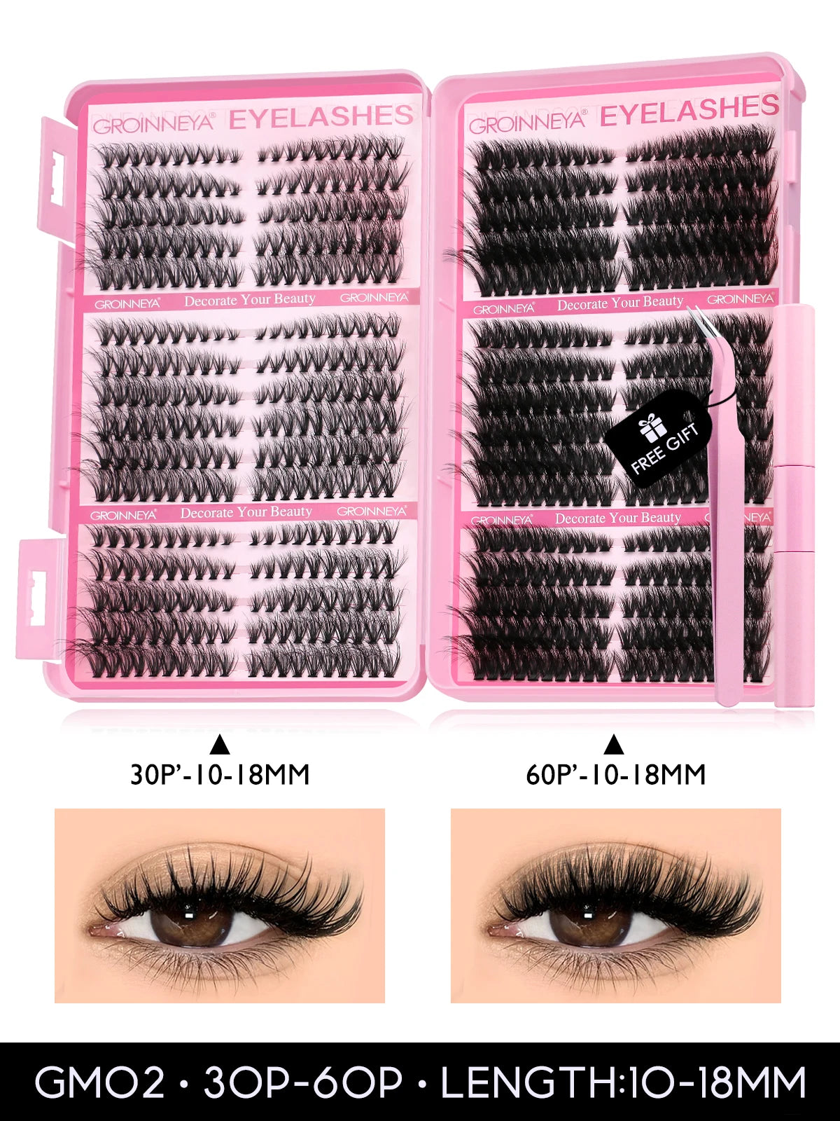 GROINNEYA Lash Clusters Kit Cat Lashes 640 Pcs with Lash Bond & Seal Cluster Eyelash Extensions Eyelash Clusters Kit DIY at Home.