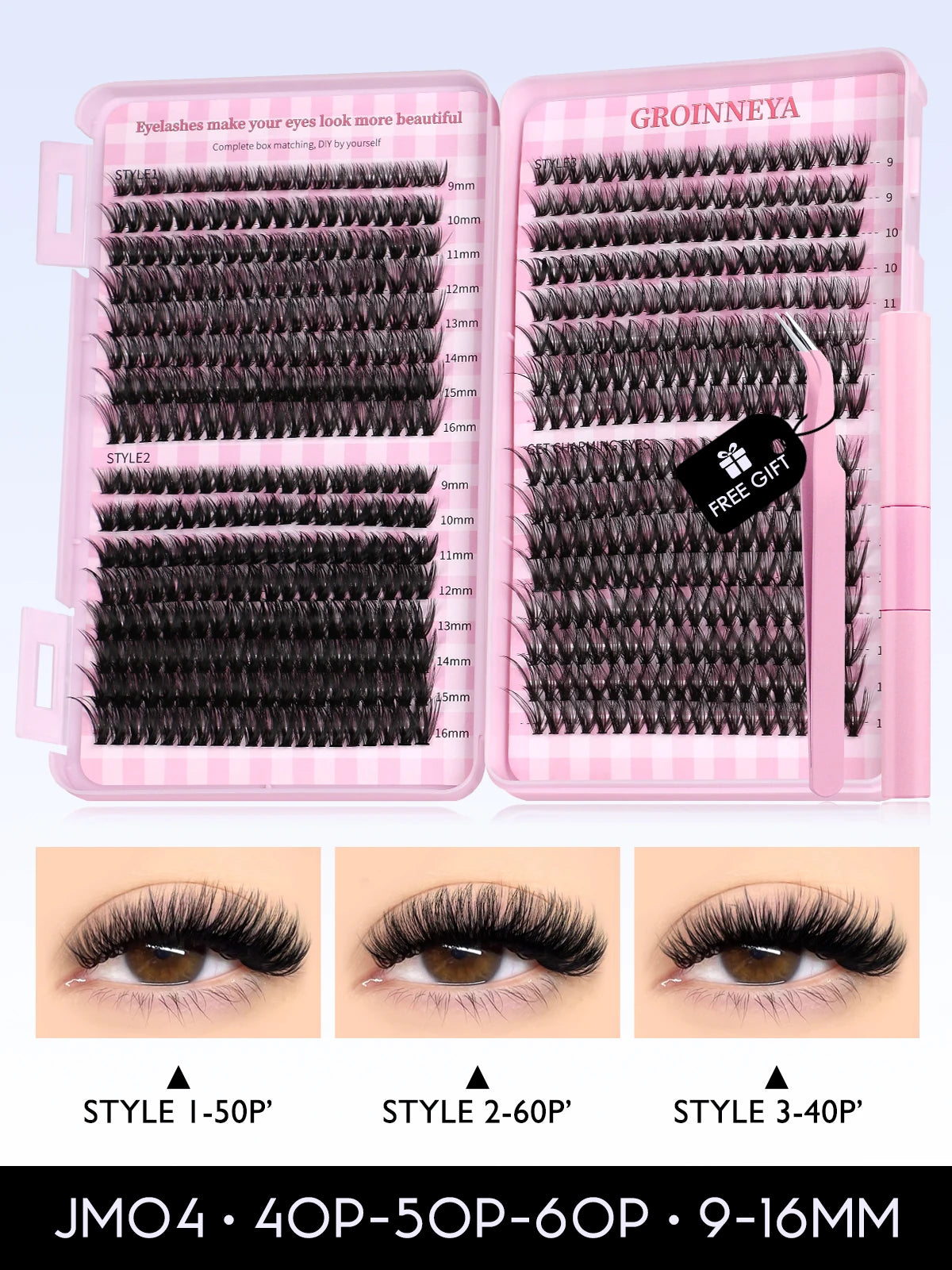 GROINNEYA Lash Clusters Kit Cat Lashes 640 Pcs with Lash Bond & Seal Cluster Eyelash Extensions Eyelash Clusters Kit DIY at Home