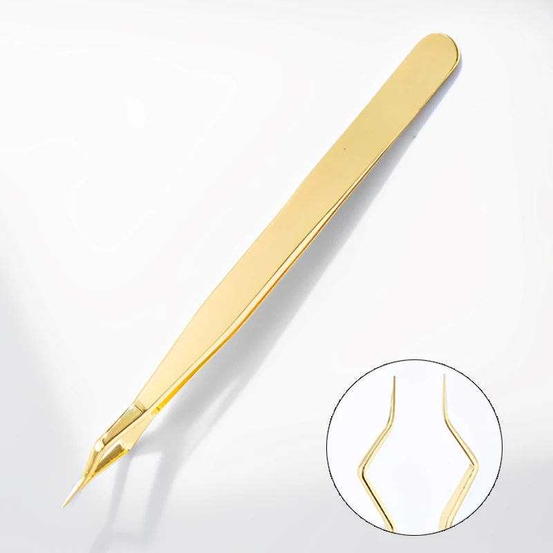 Lash Extension Tweezers — Anti-Slip Curved Stainless Steel