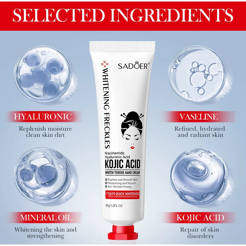 Kojic Acid Whiten Hand Cream,Moisturizing Nourishing Niacinamide Hyaluronic Acid Tender Hand Lotion,Foot Skin Care Products.
