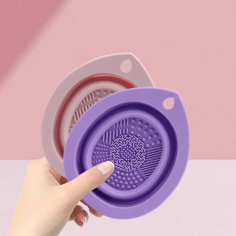 Silicone Makeup Brush Cleaner Folding Powder Puff Cleaning Bowl Eyeshadow Brushes Washing Soft Mat Beauty Tools Scrubber Box.