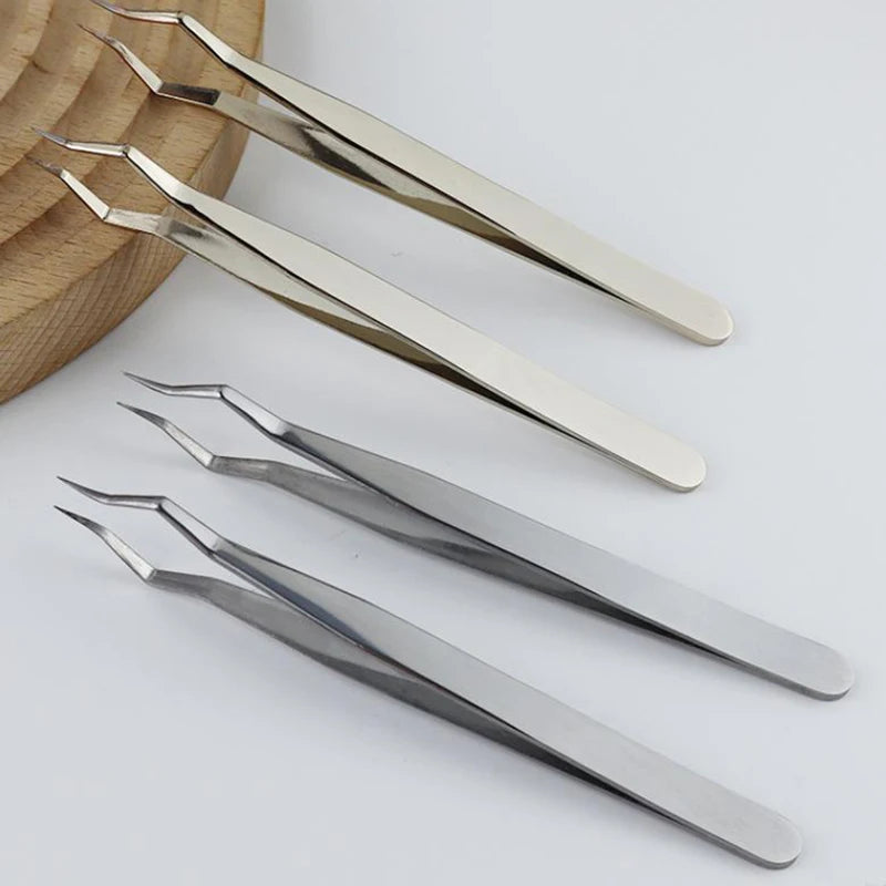 Lash Extension Tweezers — Stainless Steel Curved & Straight