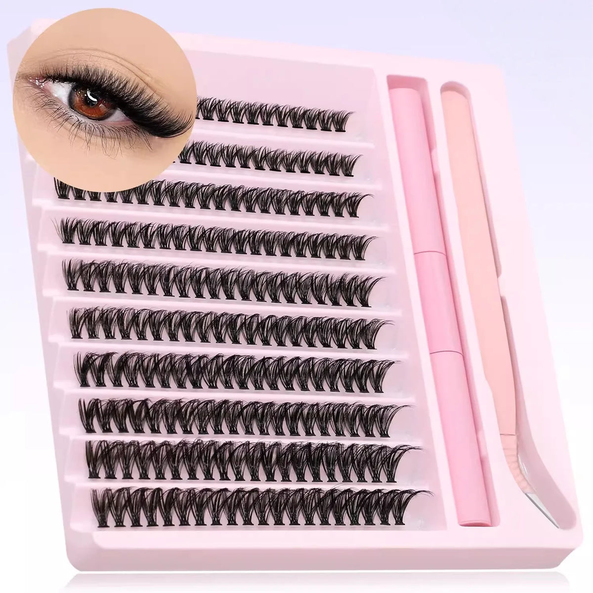 Cluster Lashes 200pcs 30D-100D 9-16mm Mixed Lengths, Ultra-Natural Look Thin Ultra-Soft Ultra-Light, Reusable for Beginners
