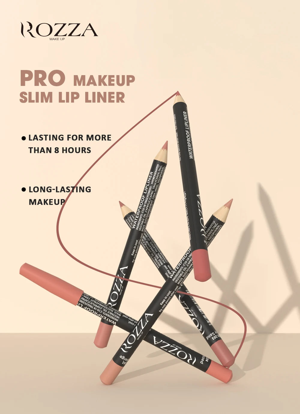 Rozza Waterproof Lip Liner Pencil Set, Weightless Precise Liner with Super Soft Blendable Texture Matte Soft.