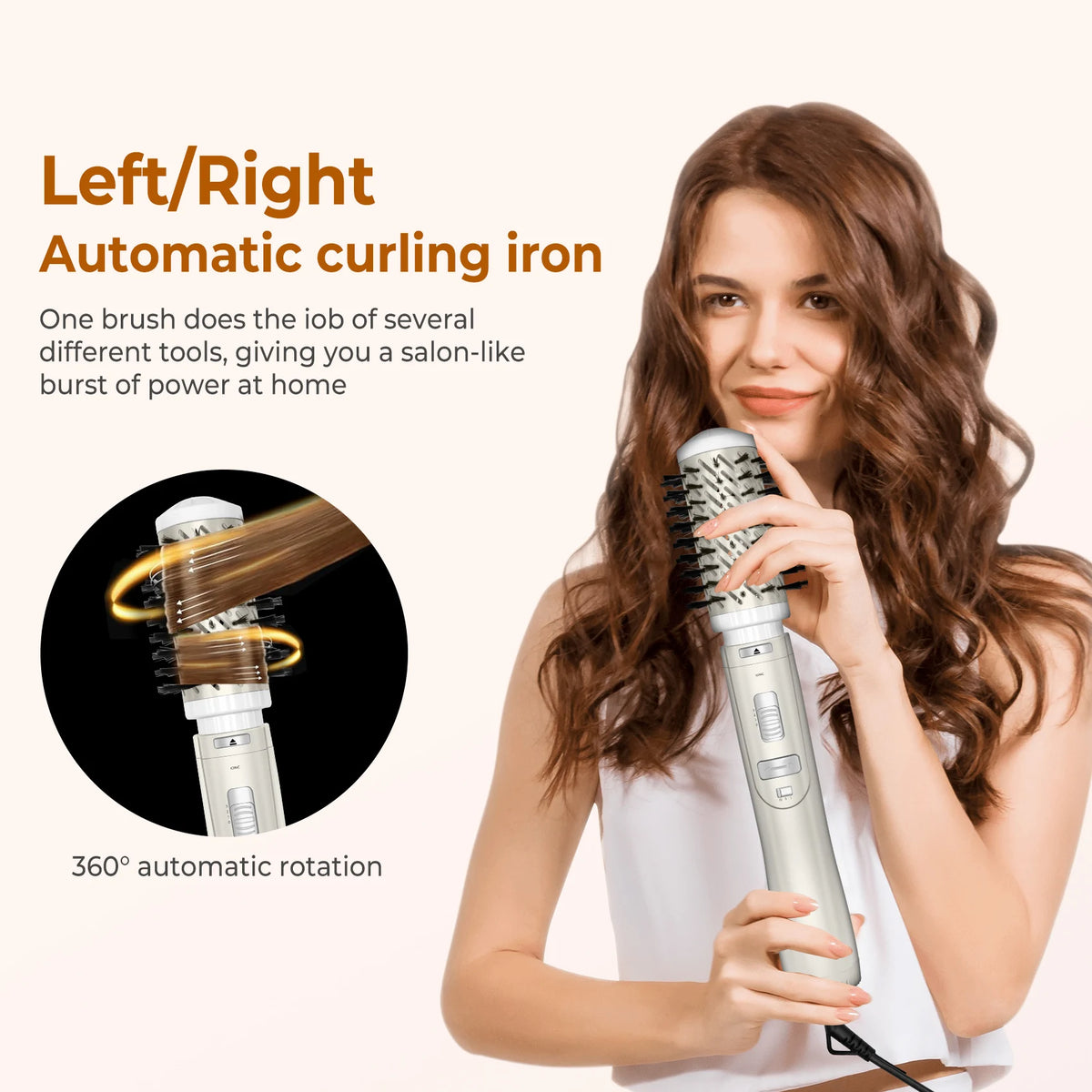 Hair Dryer Brush 2 In 1 Hot Air Spin Brush Curling Straightening Styling Auto-Rotating Ionic Round Blow Dryer Volumizer.