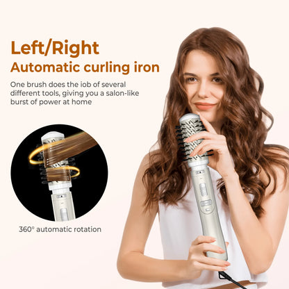 Hair Dryer Brush 2 In 1 Hot Air Spin Brush Curling Straightening Styling Auto-Rotating Ionic Round Blow Dryer Volumizer.