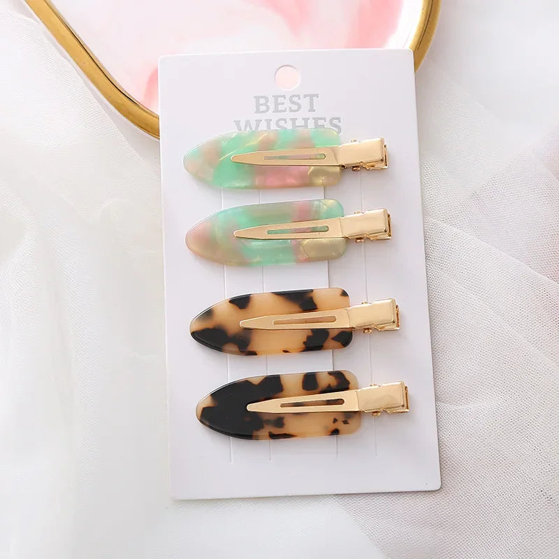 4/2Pcs Girls Leopard Seamless Hair Clip Set Women Acetate Sheet No Bend Bangs Clip Duckbill Hairpins Makeup Hair Styling Tool.