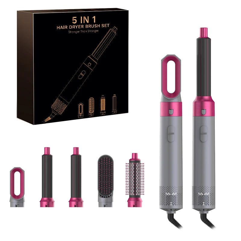5 in 1 hair dryer Hair Curler Set Upgraded Negative ions Hair Dryer Hot Comb Brush Curling Iron Air wraps.