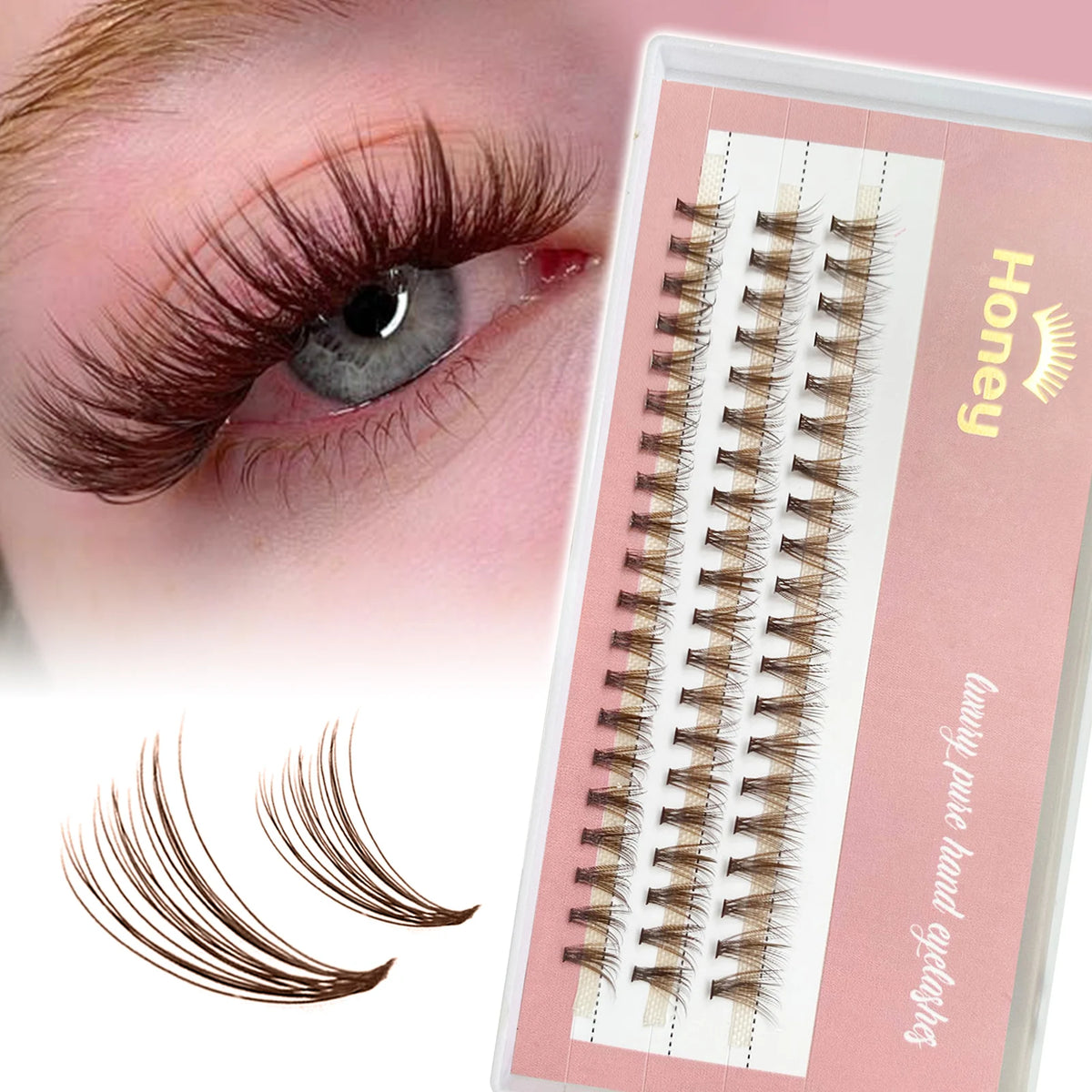 DIY Brown 20D Cluster False Lashes — Individual Volume