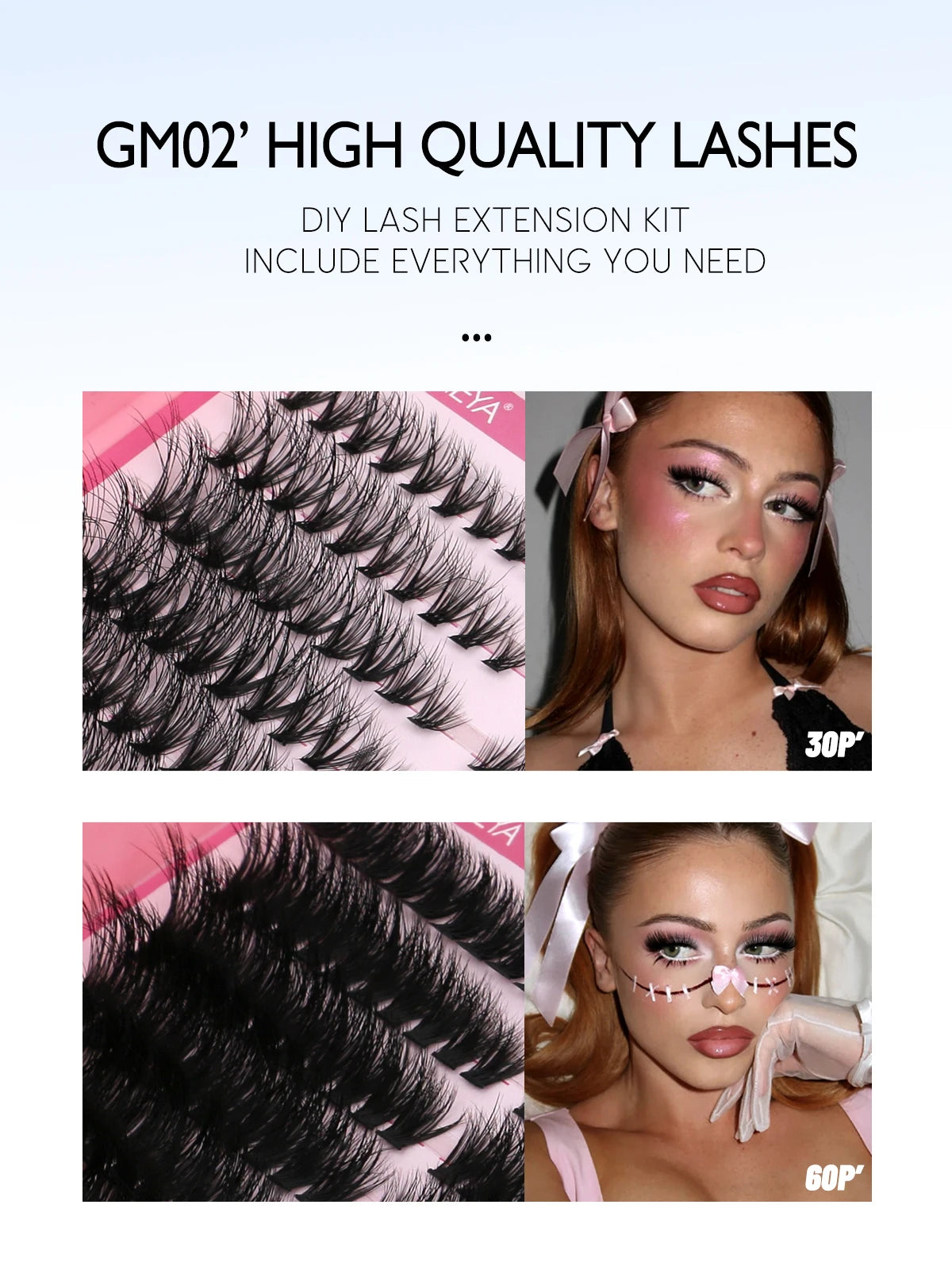 GROINNEYA Lash Clusters Kit Cat Lashes 640 Pcs with Lash Bond & Seal Cluster Eyelash Extensions Eyelash Clusters Kit DIY at Home.