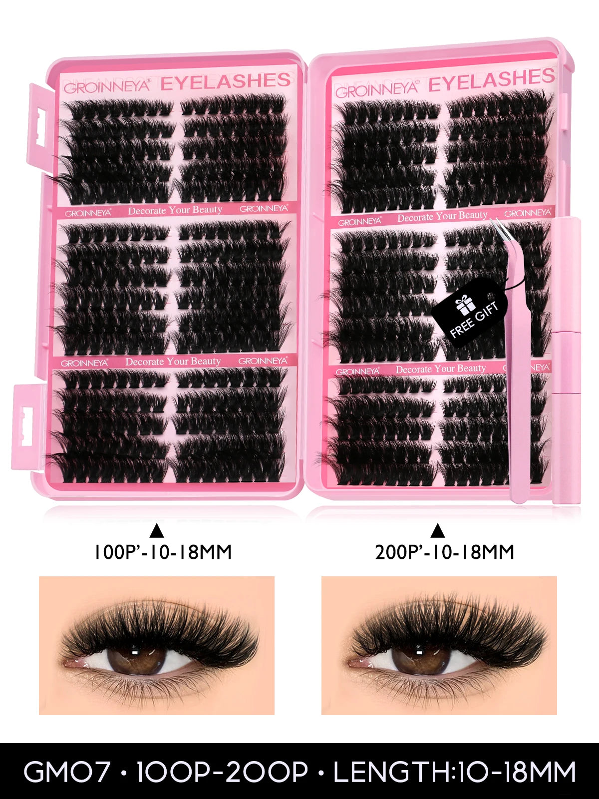 GROINNEYA Lash Clusters Kit Cat Lashes 640 Pcs with Lash Bond & Seal Cluster Eyelash Extensions Eyelash Clusters Kit DIY at Home.