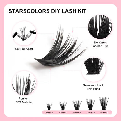 Cluster Lashes 200pcs 30D-100D 9-16mm Mixed Lengths, Ultra-Natural Look Thin Ultra-Soft Ultra-Light, Reusable for Beginners