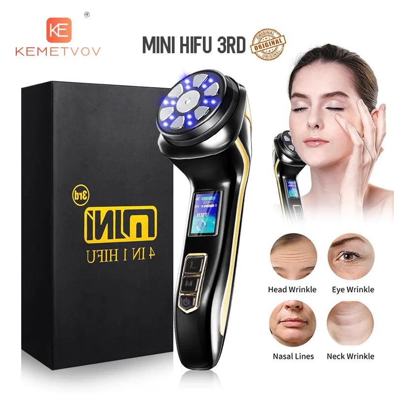 New Mini Hifu 4 In1 Ultrasonic Machine Ems Micro  Current Face Lift Rejuvenating Wrinkle Resistant Massager.