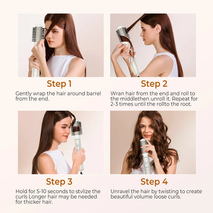 Hair Dryer Brush 2 In 1 Hot Air Spin Brush Curling Straightening Styling Auto-Rotating Ionic Round Blow Dryer Volumizer.