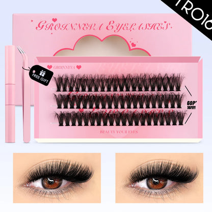 GROINNEYA Lash Clusters Kit Cat Lashes 640 Pcs with Lash Bond & Seal Cluster Eyelash Extensions Eyelash Clusters Kit DIY at Home.
