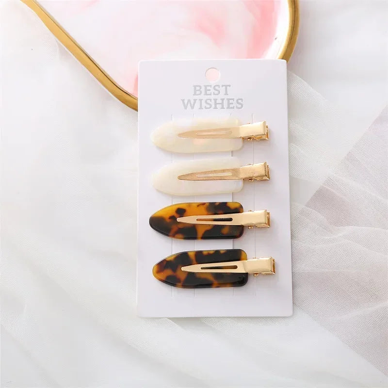 4/2Pcs Girls Leopard Seamless Hair Clip Set Women Acetate Sheet No Bend Bangs Clip Duckbill Hairpins Makeup Hair Styling Tool