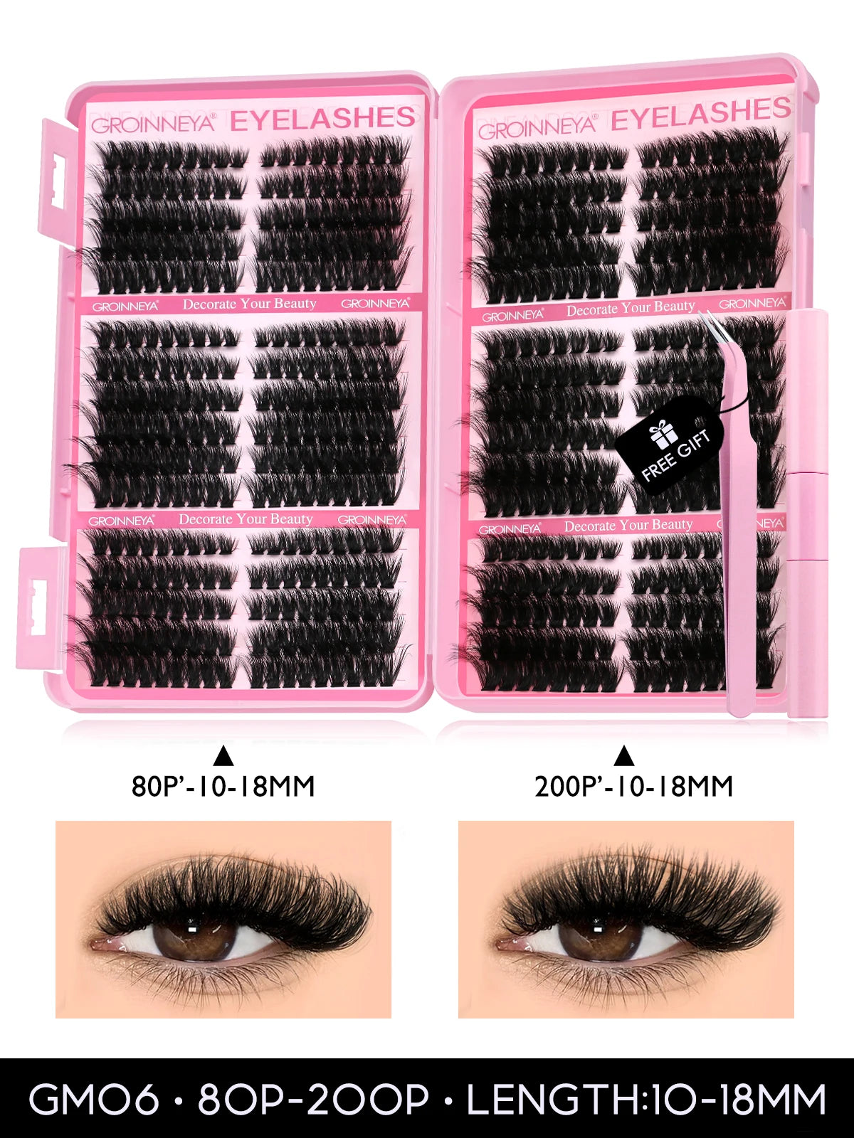 GROINNEYA Lash Clusters Kit Cat Lashes 640 Pcs with Lash Bond & Seal Cluster Eyelash Extensions Eyelash Clusters Kit DIY at Home.