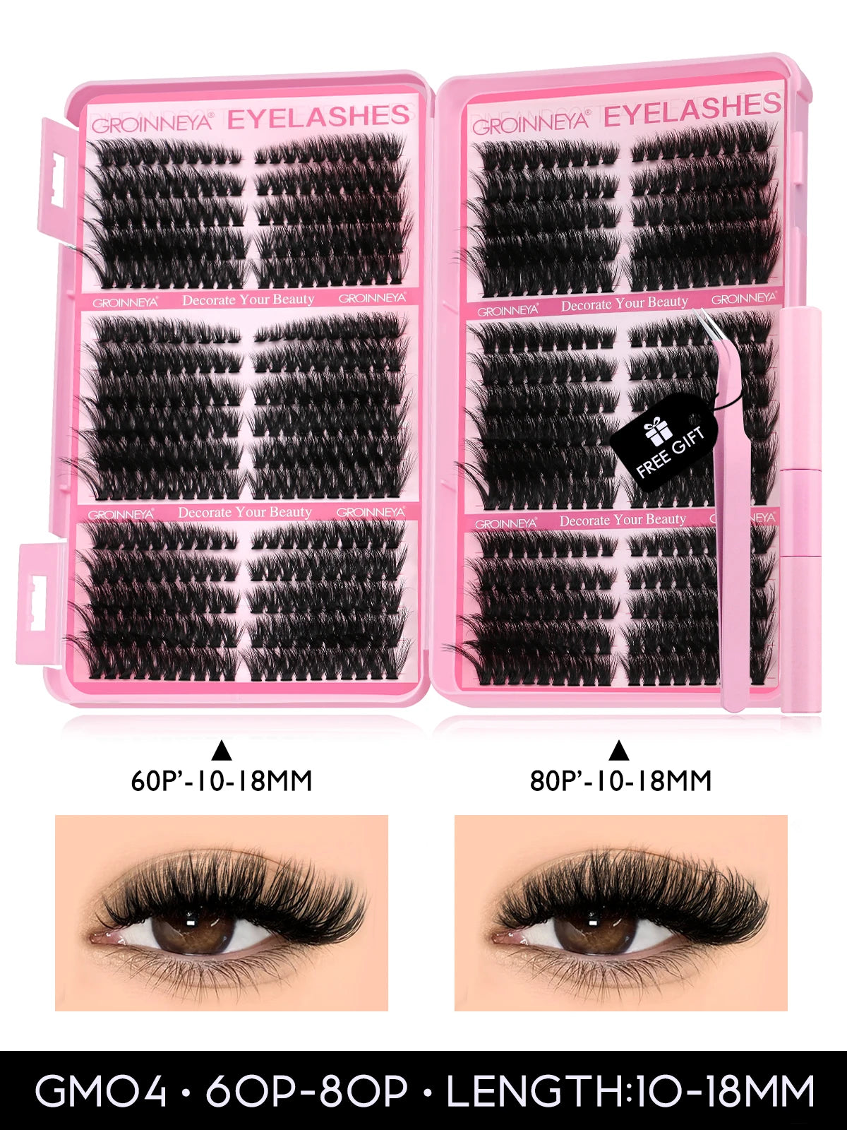 GROINNEYA Lash Clusters Kit Cat Lashes 640 Pcs with Lash Bond & Seal Cluster Eyelash Extensions Eyelash Clusters Kit DIY at Home.
