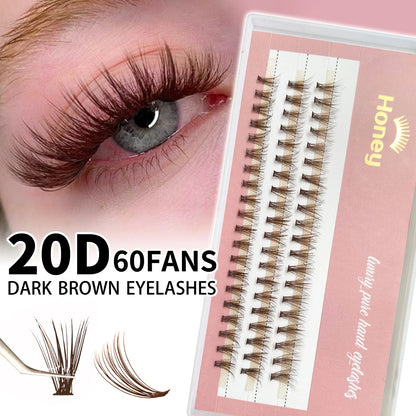 DIY Brown 20D Cluster False Lashes — Individual Volume