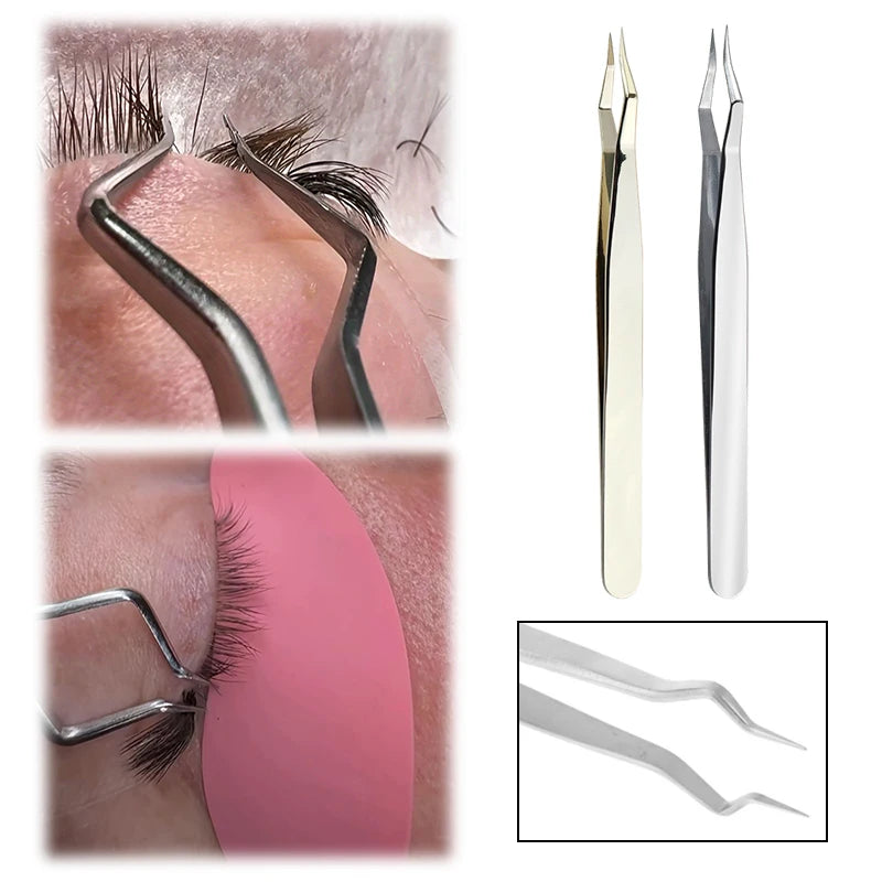 Lash Extension Tweezers — Stainless Steel Curved & Straight