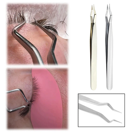 Lash Extension Tweezers — Stainless Steel Curved & Straight
