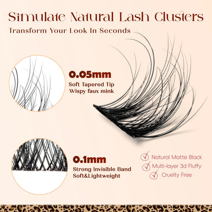 Lash Clusters 0.05mm PBT Fiber Eyelash Clusters 0.1mm Superfine Invisiband D Curl Diy Lash Extension 8-16mm Individual Lashes.