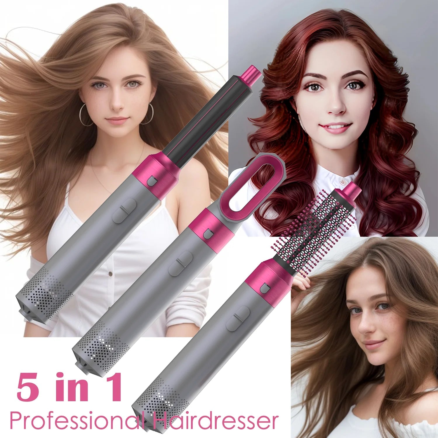 Multi Hair Styler 5 In 1 Hair Dryer Curling Iron Hair Straightener With Hair Brush - Radiance Revolution - Generic - hair styling