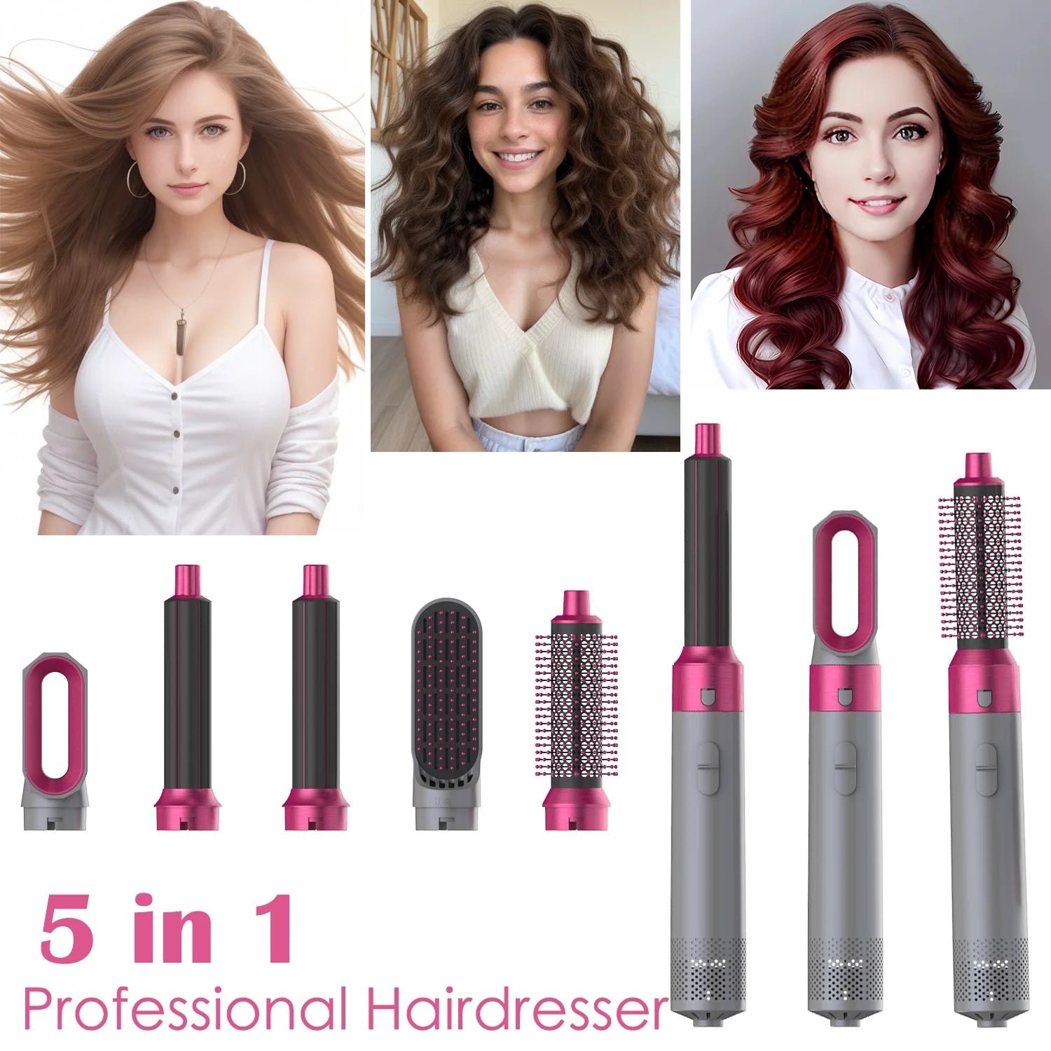 Multi Hair Styler 5 In 1 Hair Dryer Curling Iron Hair Straightener With Hair Brush - Radiance Revolution - Generic - hair styling